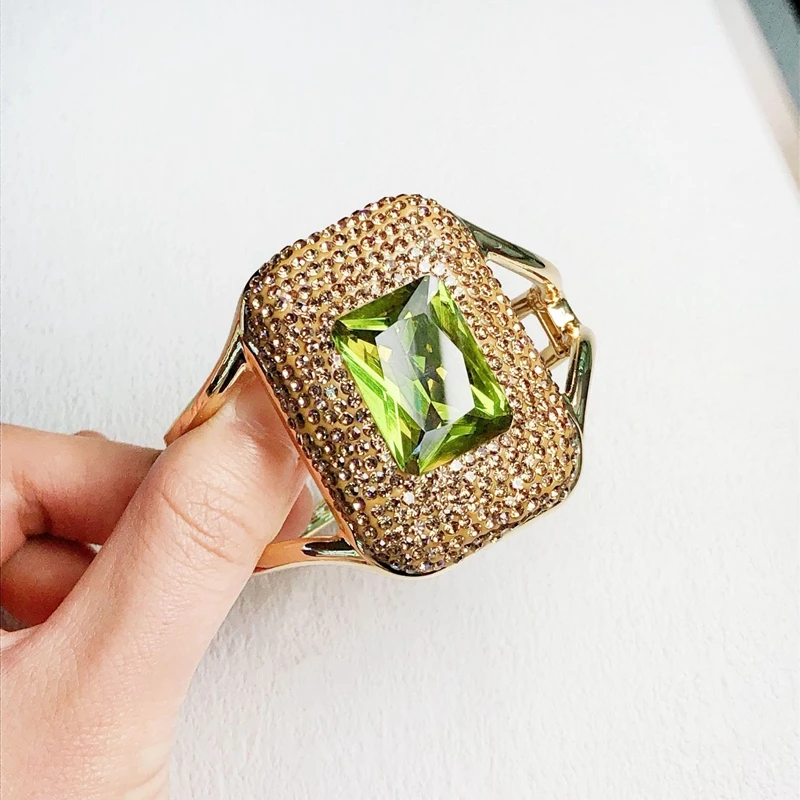 Vintage Bohemia Large Square Sudan Stone Crystal Quartz Bangle Handmade Zircon Zultanite Color Changed Jewelry for Women