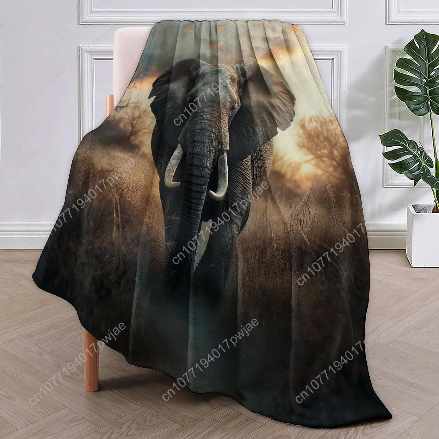 Elephant Fleece Blanket, Realistic Wildlife Scene Soft Elephant Throw  inches Perfect for Nature Lovers Custom blankets