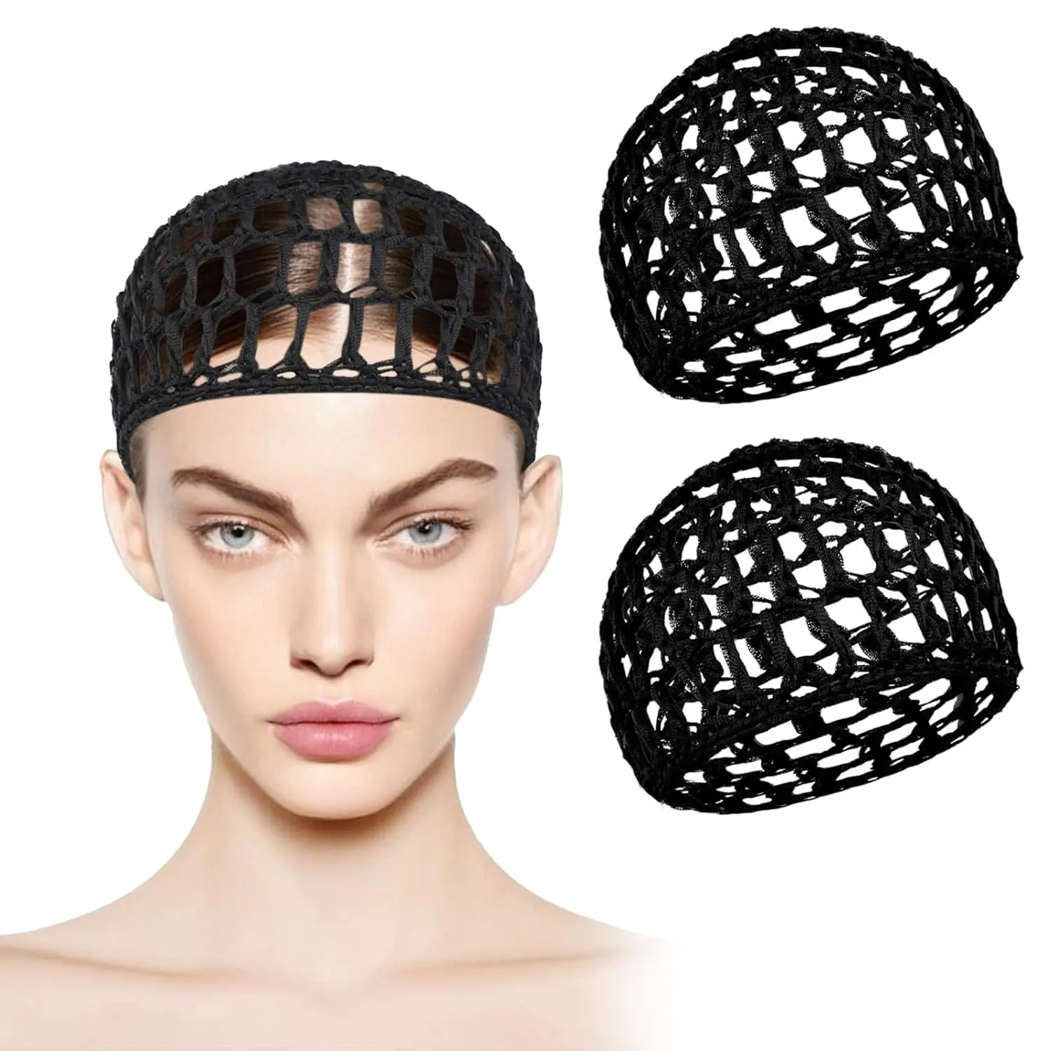 

1/2pc Sleeping Cap For Daily Use Black Mesh Crochet Hair Net Hair Care Cap Minimalist Mesh Cap