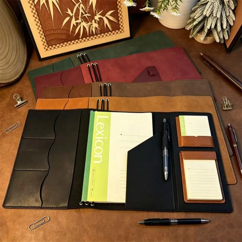 Refillable Notebook Organizer Compact Crazy Horse Leather Notebook Cover Journal Cover Loose Leaf Book Protective Cover