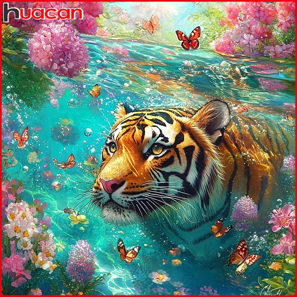 Huacan Neuheiten 2026 Diamantmalerei Tiger Schmetterling Blume Diamant-Mosaik Tier Komplettset Bastelset
