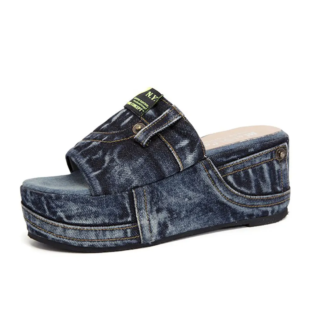 2026 Women's Denim Platform Sandals Summer Fashion Slide Outdoor Wedges Heeled Sandals Canvas Shoes Big Size 42 For Dropship_voghion.com