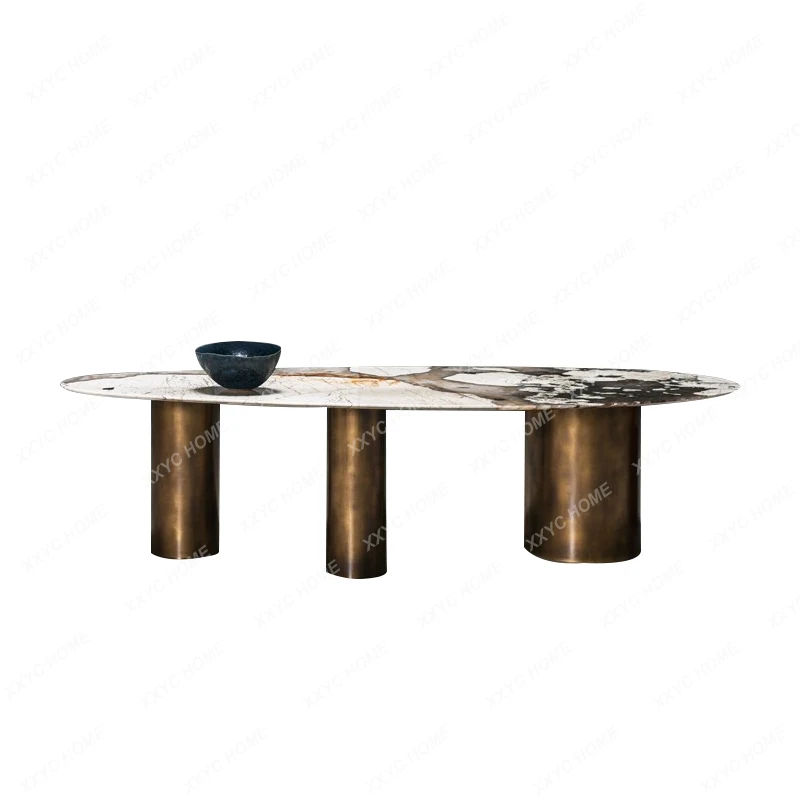 Oval Goose Oval Light Luxury Metal Stainless Steel Luxury Stone Rice Table