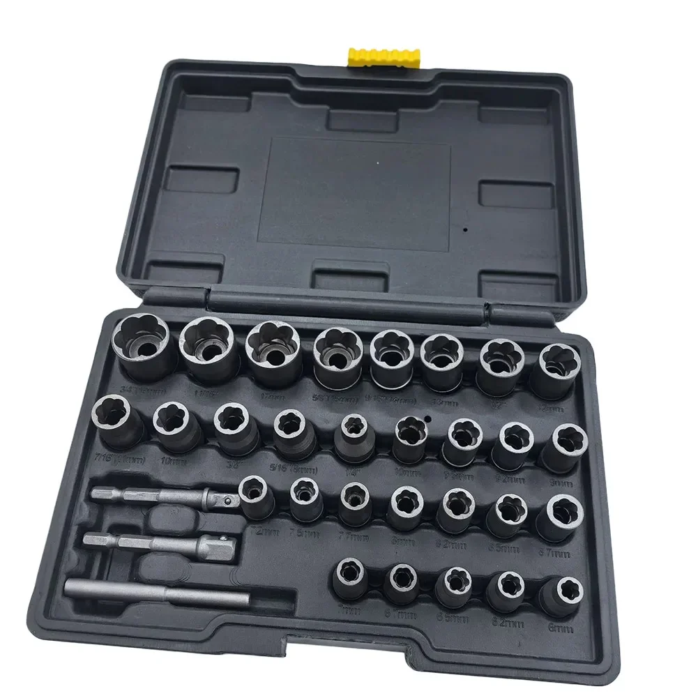 

Professional Grade 32 Pcs Bolt Extractor Socket Kit Tailored to Effectively Remove Stubborn Fasteners with Adaptability
