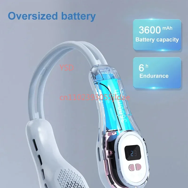 

USB Rechargeable Neck Fan 7 Color Ambient Lighting 3 Gears 360° Wind Bladeless Portable Air Cooler Power Display