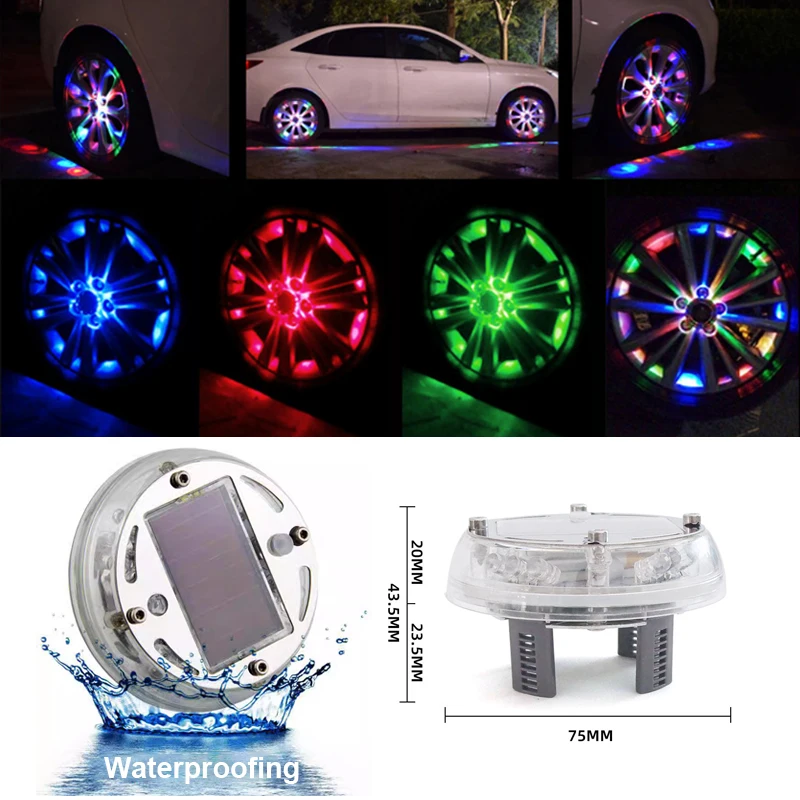 4Pcs Car Wheel light Solar Energy Flash Waterproof Auto Shining Hub Lamp RGB Solar Tire Colorful Atmosphere Lamp Car Accessories - Image 3
