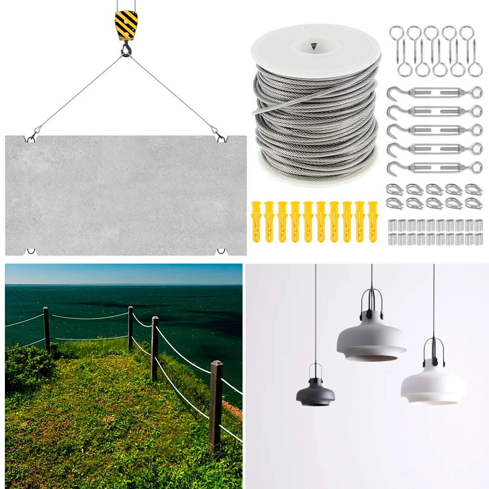 15/30m Stainless Steel Cable Rope Kits Heavy Duty Garden Wire Cable Balcony Railing Farm Fence Outdoor Tent Roll 304 PVC Coated