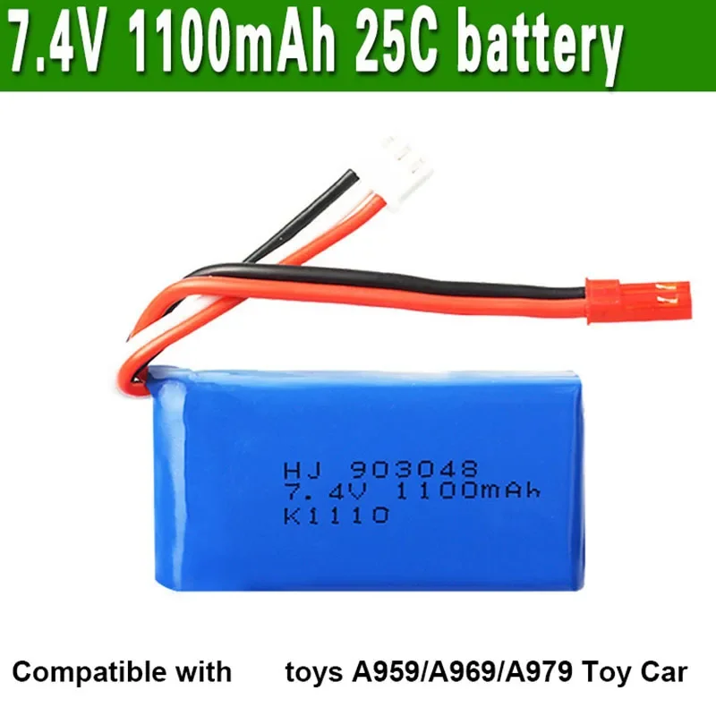 ZhenDuo Toys 1Pc 7.4V 1100mAh Rechargeable Li-po Battery for WLtoys A959 A969 A979 RC Remote Control Car Toy Accessories