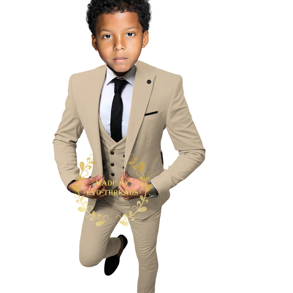

Classic khaki wedding suit for boys 3-piece jacket vest pants slim fit set for school ball birthday Xmas party children tuxedo