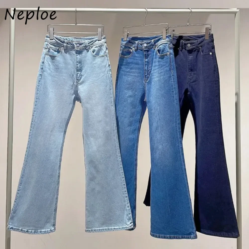 Neploe Moda Fresh High Waist Flare Sweet Sweatpants Loose Slim Vintage Denim Trouser Japan Straight Commuter Hip Hop New Pants