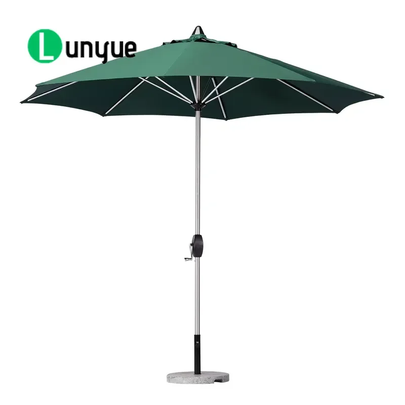 270cm Aluminum Round Outdoor Garden Umbrella with Marble Base Large Patio Parasol for Sun Shade Wind Resistant Stable Stand