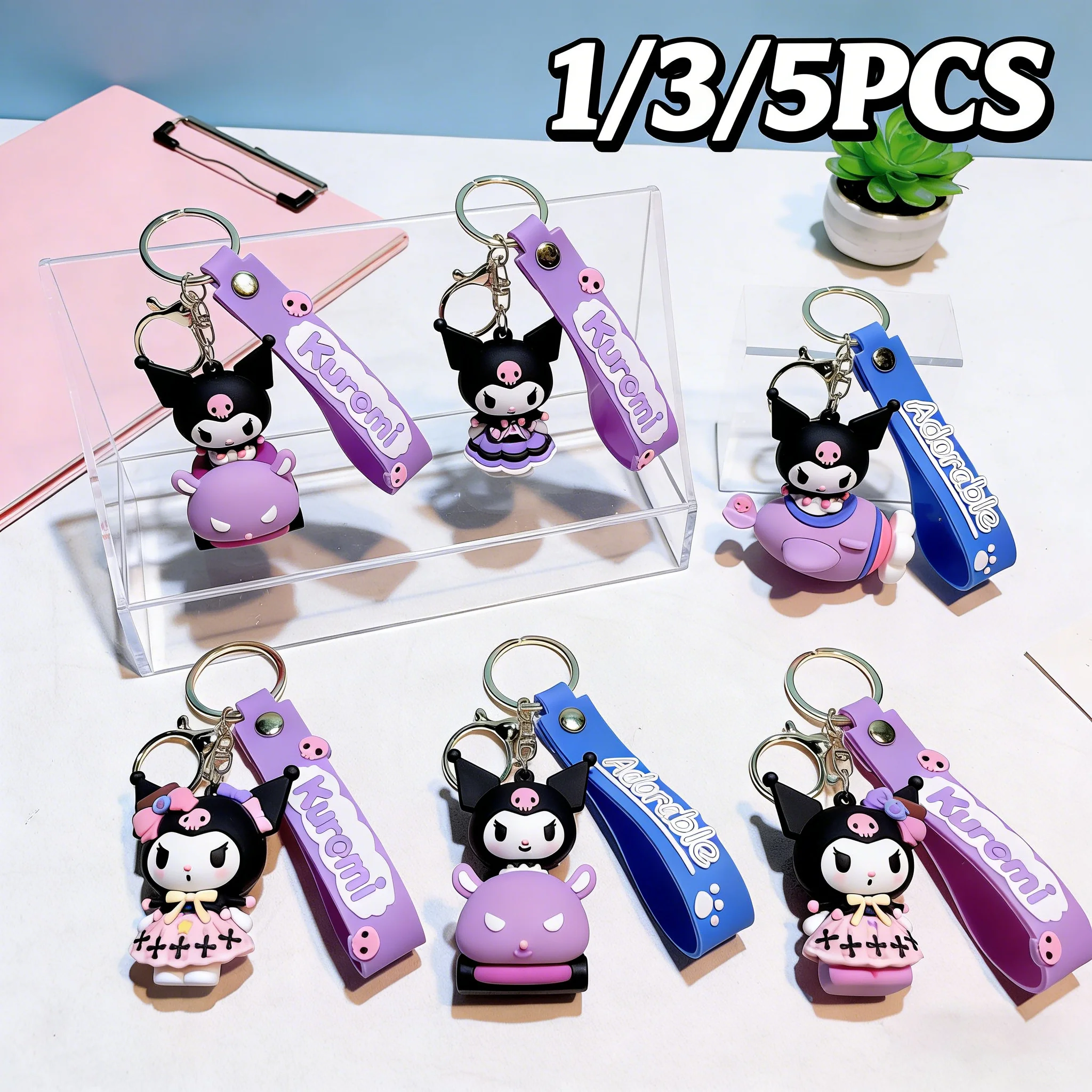 1/3/5 Uds lindo Anime Kuromi llavero púrpura gótico colgante mochila accesorios niños regalo de cumpleaños llavero de personaje juguete