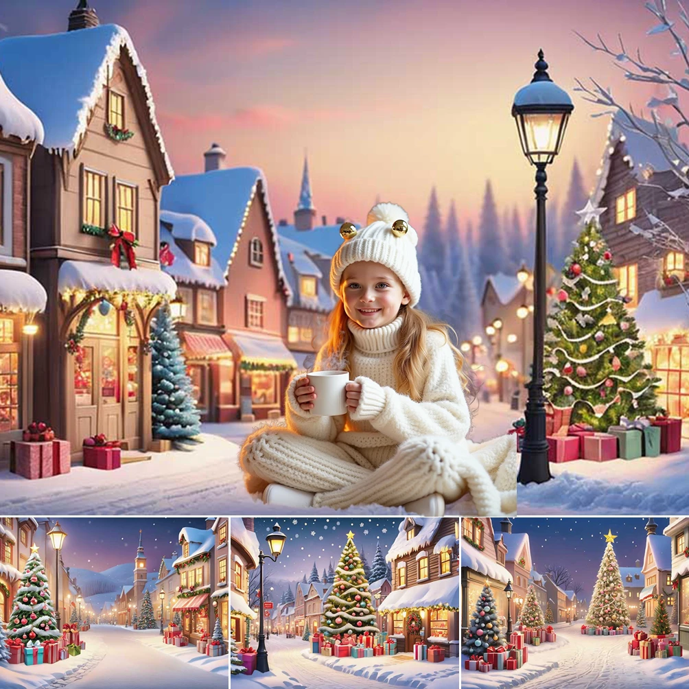 

MOON.QG Christmas Ornaments Background Gifts Town Street Backdrops Photography Accessories Decoration Photo Studio Photobooth