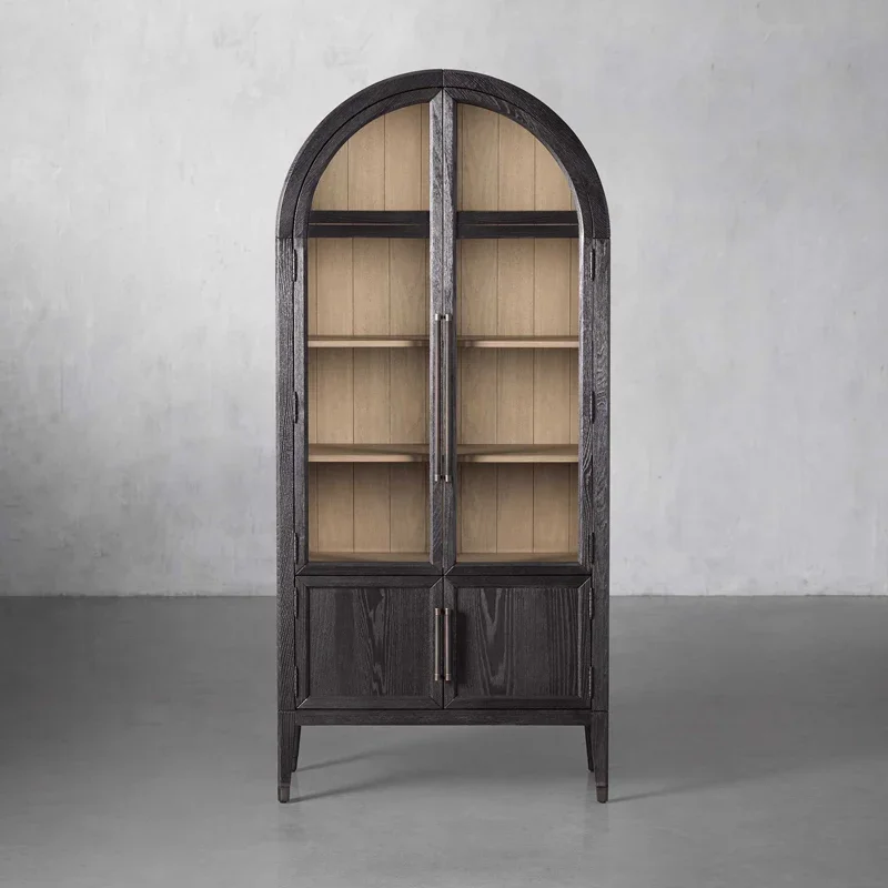 Arched Bookcase French Retro Wine Cabinet with Lockers with Glass Door Nordic Sideboard Cabinet