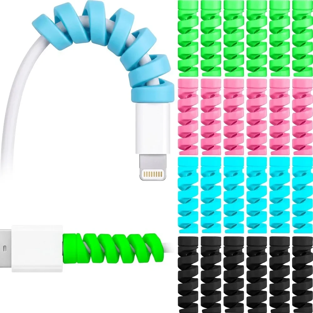 24 Pieces Charger Cable Saver, Silicone Flexible Cable Wire Protector, Mouse Cable Protector,(6 Black, 6 Pink, 6 Blue, 6 Green)