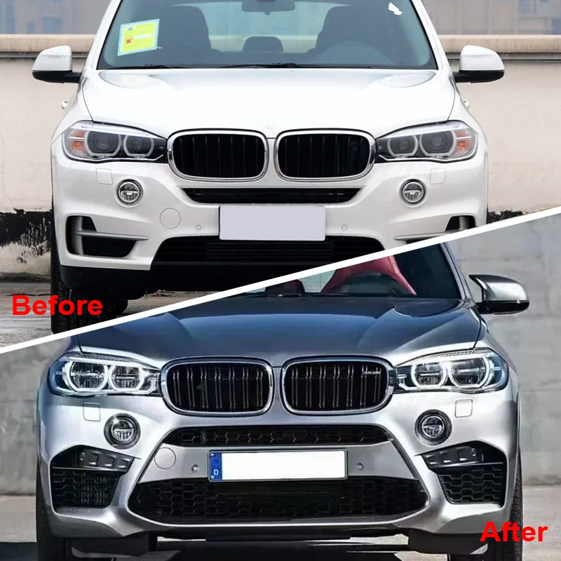 

Double Slats Gloss Black Front Bumper Kidney Center Mesh Grill Grille for X5 F15 Upgrade to X5m F85 2014-2018