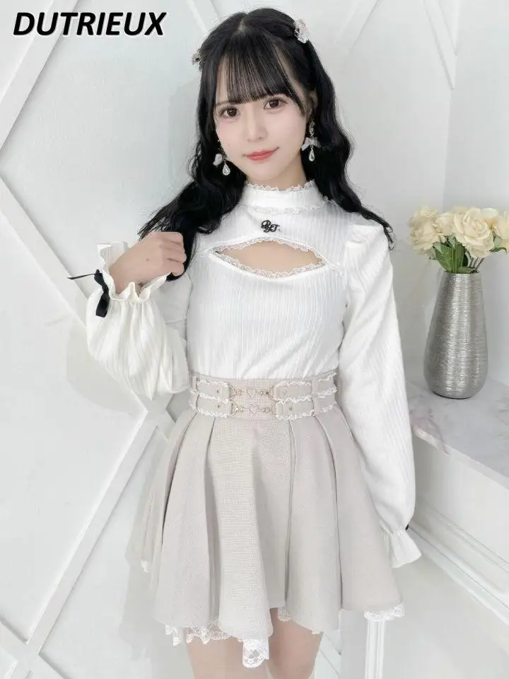 Rojita Lolita estilo japonés Color sólido moda dulce lindo faldas de cintura alta mujeres Primavera Verano 2025 nueva Falda corta de mujer