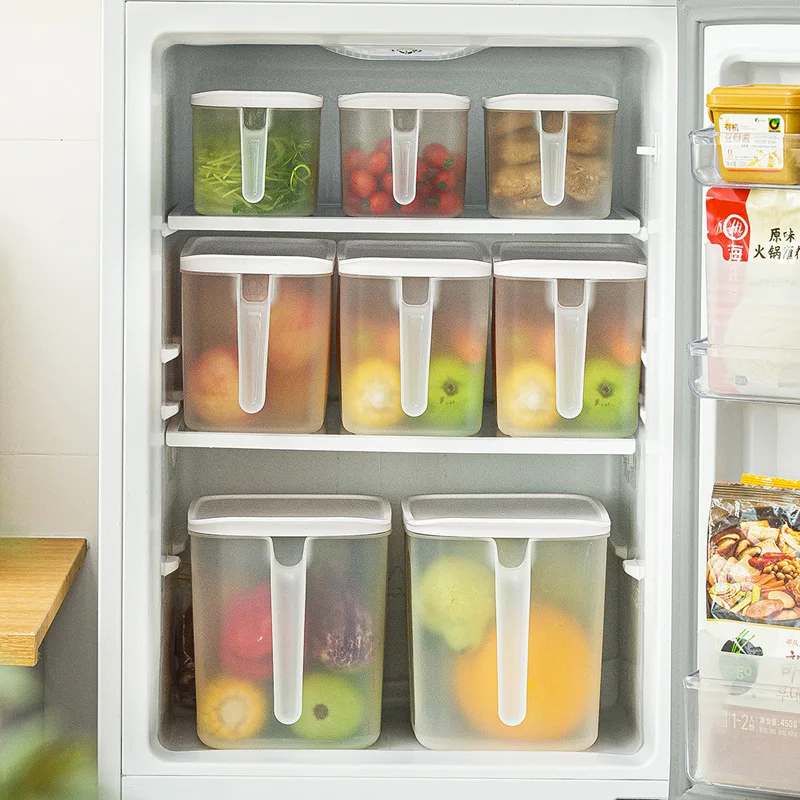 LOXI Large Refrigerator Organizer With Lid Handle Frosted Clear Food Preservation Frganizer Keep Fresh Food Material Storage Box