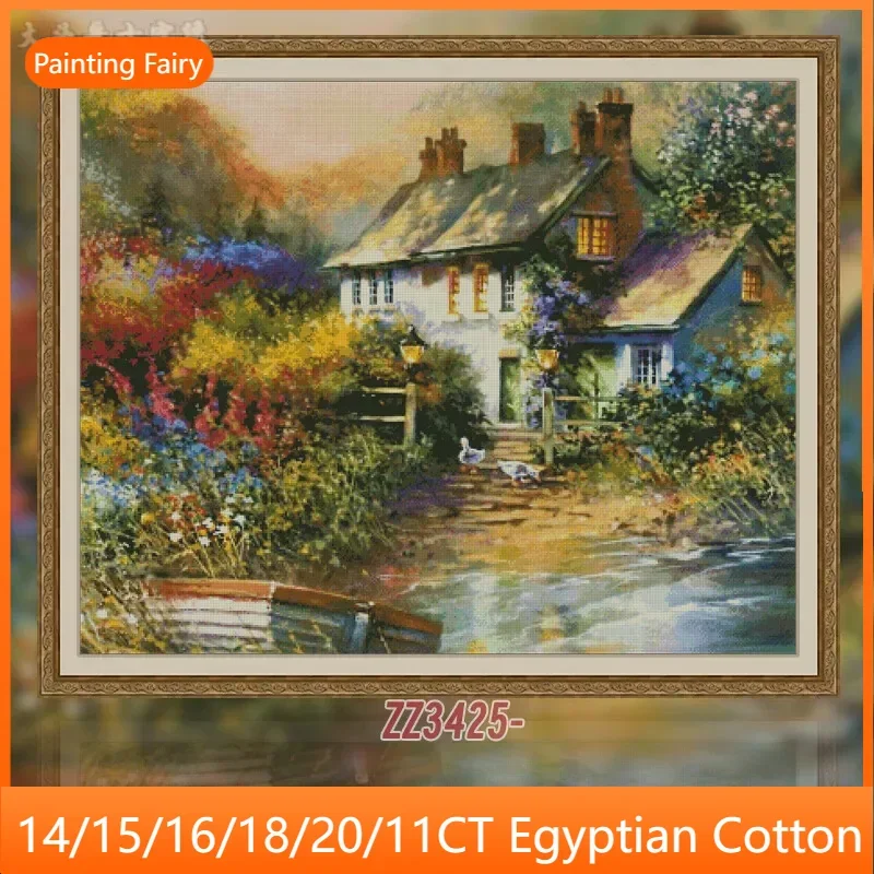 [ZZ3425-Pastoral Home] DIY Printed Cross Stitch Embroidery Kit 14CT 16CT, Creative Needlework Project, Hand Stitching