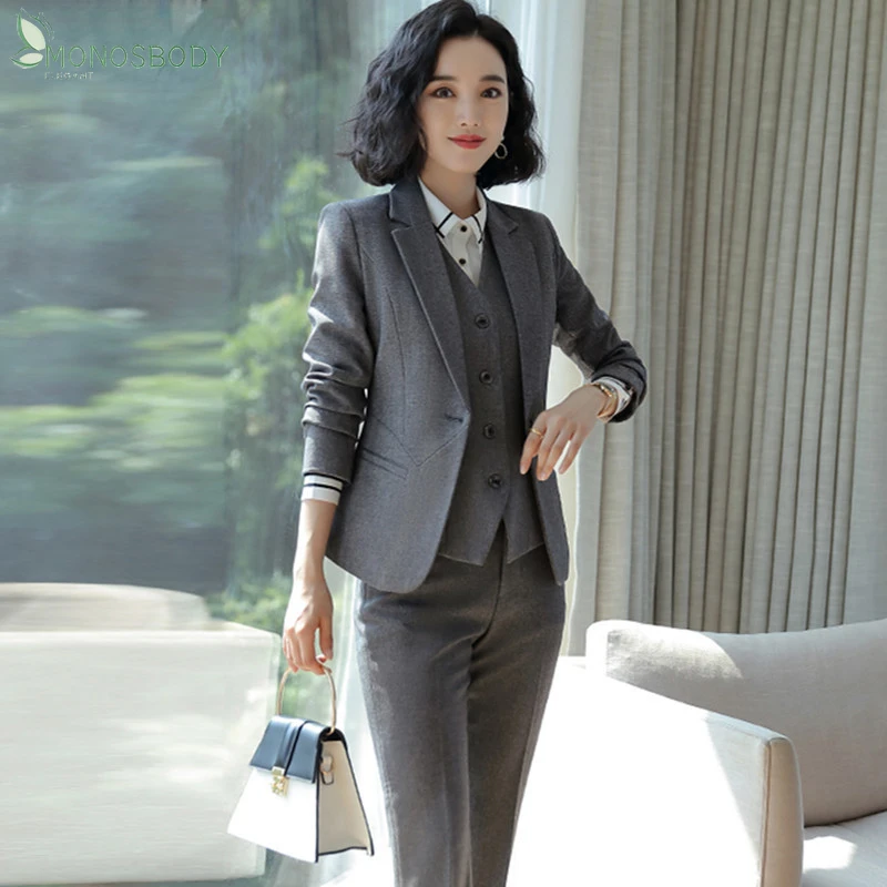 Elegante Office Lady 2 pezzi Set Business Uniform Style pantaloni Blazer Set donna pantalone abiti da lavoro abiti moda donna