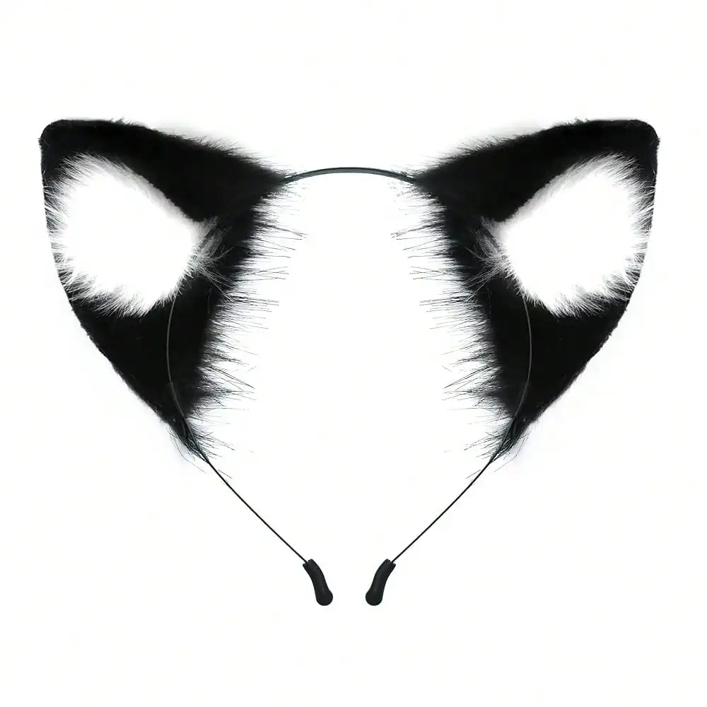

QinRuan Cat Fox Faux Fur Ears Headband Cute Halloween Fancy Dress Cosplay Handmade Animal Furry Ears Hair Hoop