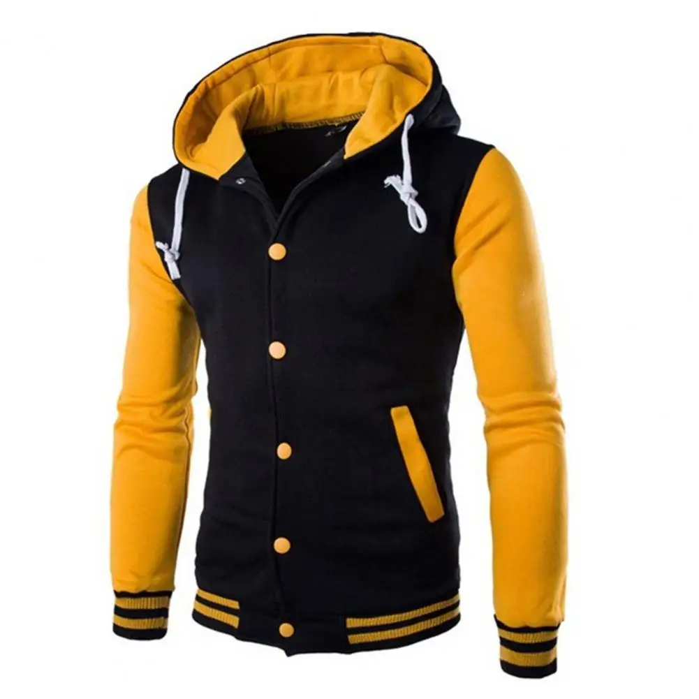 Men Hooded Sweatshirt Coat Drawstring Men's Spring Autumn Patchwork Color Hooded Sweatshirt Coat with for Slim