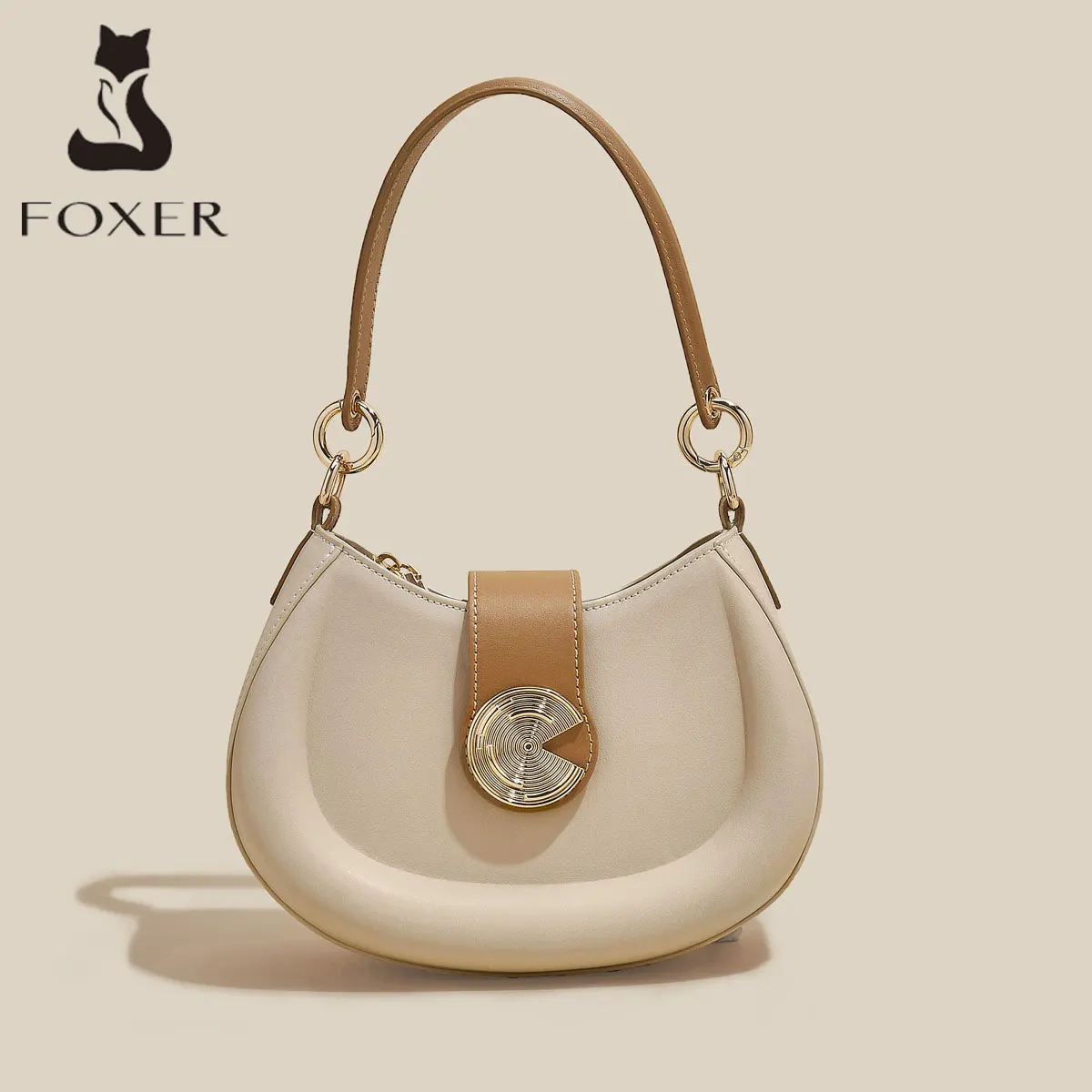 FOXER New Design 2 Straps Crossbody Bags Stylish Armpit Female Shoulder Bag Elegant Women With Large Capacity Apricot Hobos Bags