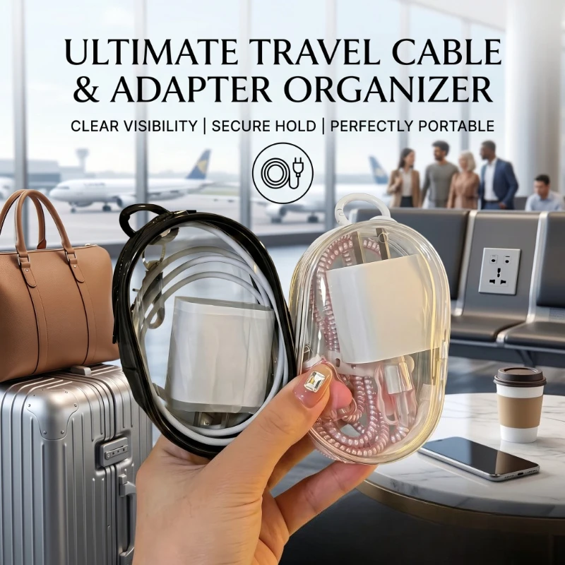 

Portable Mini Transparent Zipper Storage Bag, Multi-Functional Organizer Pouch, Earphone Charger Storage Box With Keychain