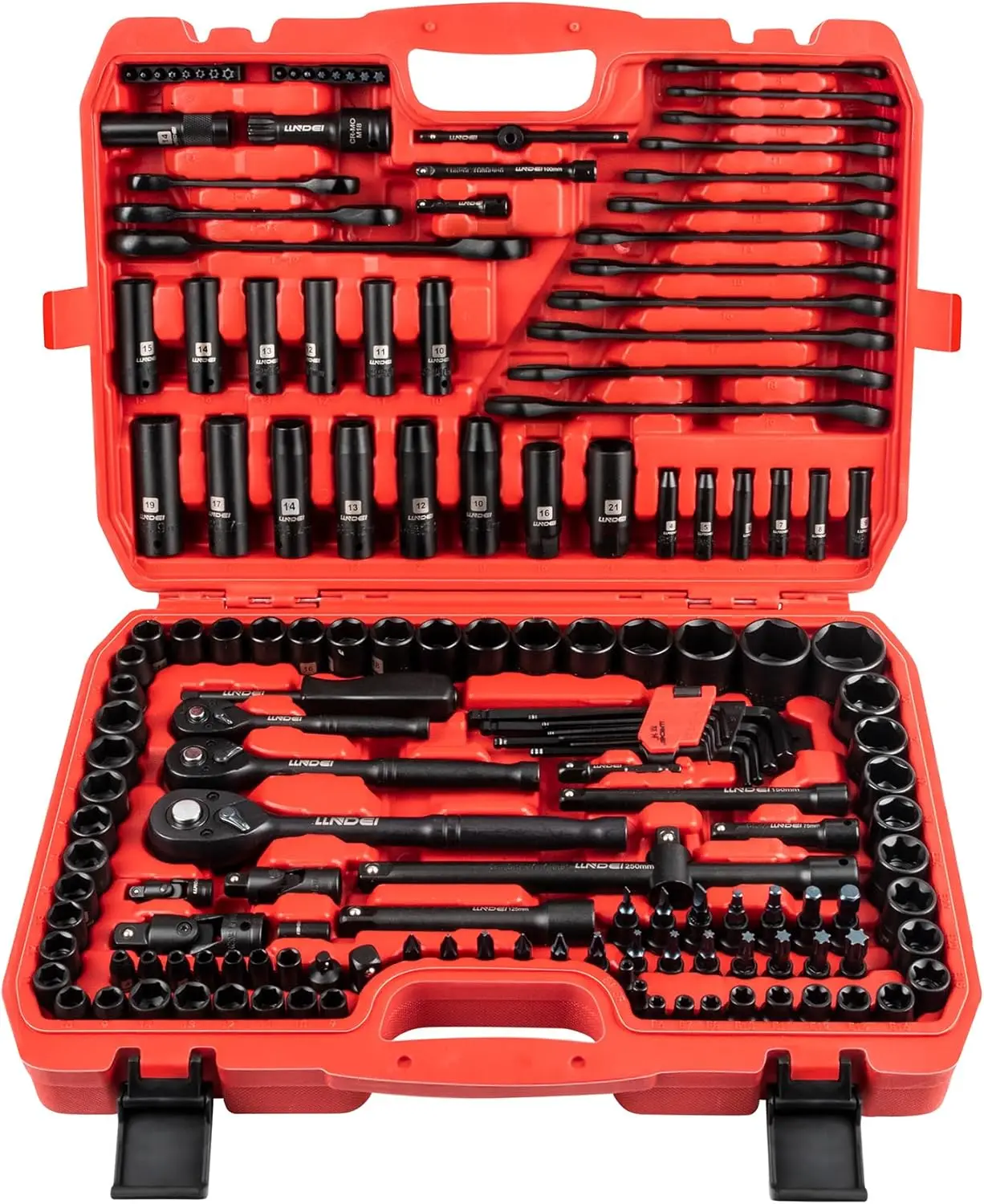 160-Piece Mechanics Tool Set, Metric Socket set 1/2 1/4 3/8 inch Drive Professional Tool Kit, CR-V Deep & Shallow Kit with Quick