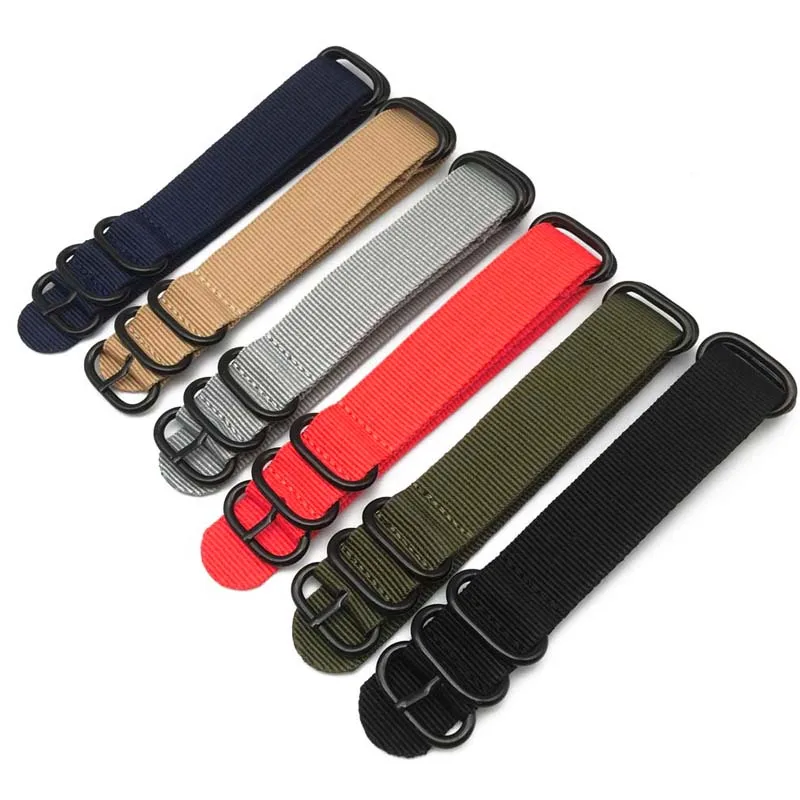 Heavy Duty Nylon Watch bands Strap 20mm 22mm 24mm Striped Rainbow Canvas Replacement Watch Band 28cm