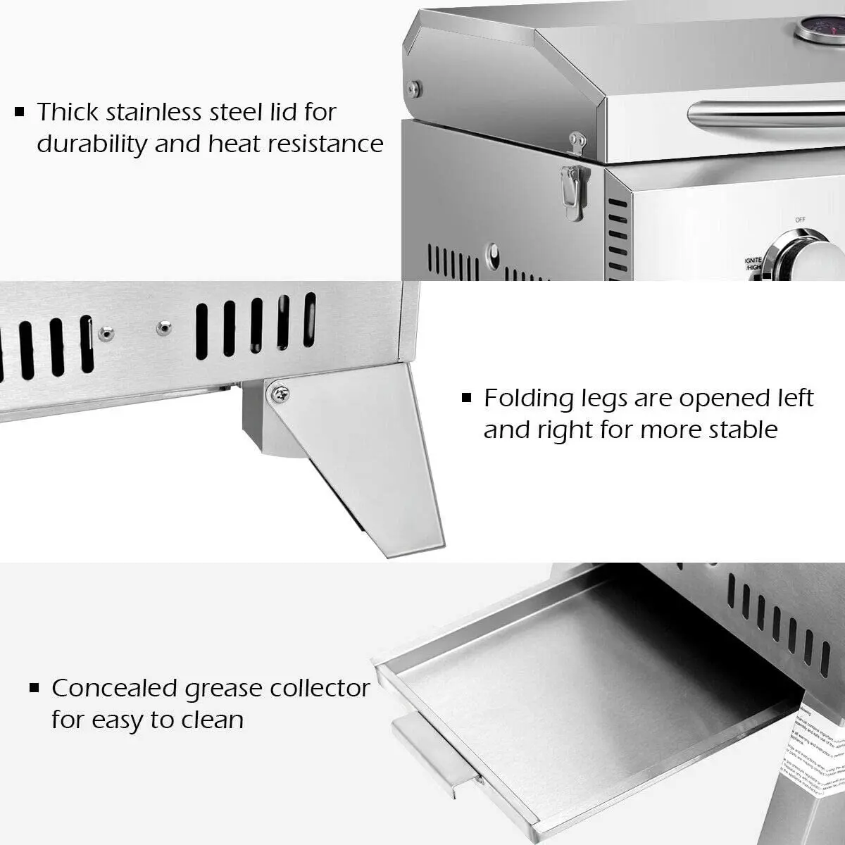 Outdoor Portable bbq gas grill two burners propane Tabletop barbecue grill with folding legs