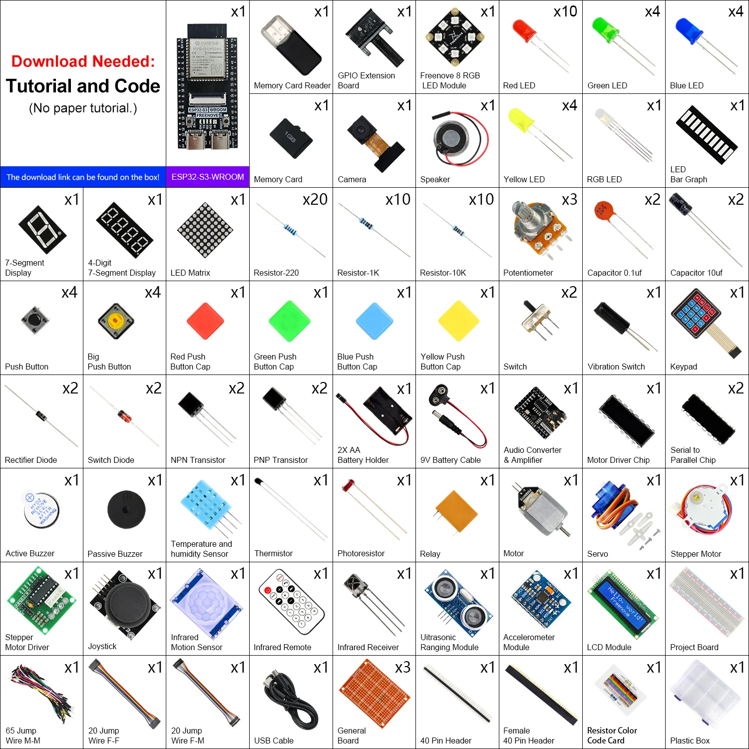 Freenove Ultimate Starter Kit for ESP32-S3-WROOM CAM Wireless, Python C Java, 783-Page Detailed Tutorial, 243 Items 116 Projects