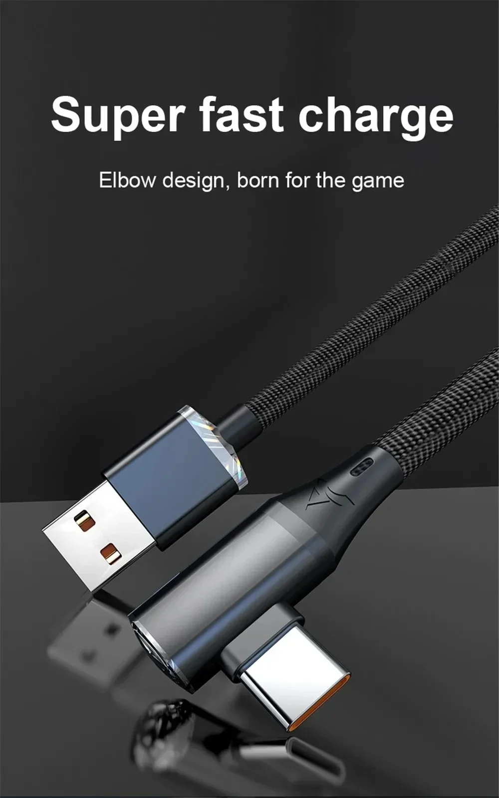 120W USB-C-Kabel, 90-Grad-Winkel, USB-auf-Typ-C-Ladekabel, schnelles Ladekabel für iPhone, Xiaomi, Huawei – Detail 4