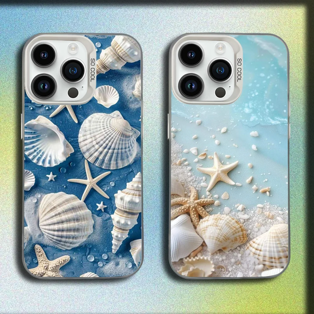 

Seashell Starfish Pattern Phone Case For iPhone 16,15,14,13,12,11,Mini,Pro,SE,MAX White Matte Shockproof Cover