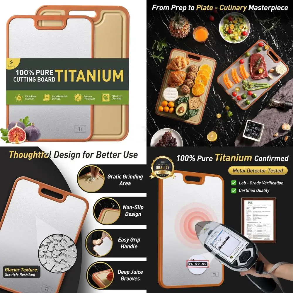 

Dual Titanium & Wheat Straw Chopping Boards - Premium Kitchen Butcher Blocks for Dads and Grooms, Perfect for Christmas Gifts