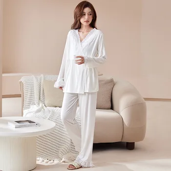 산후 모달 얇은 섹션 출산 가정 의류, 출산 간호 잠옷, 임신 중 조절 가능 