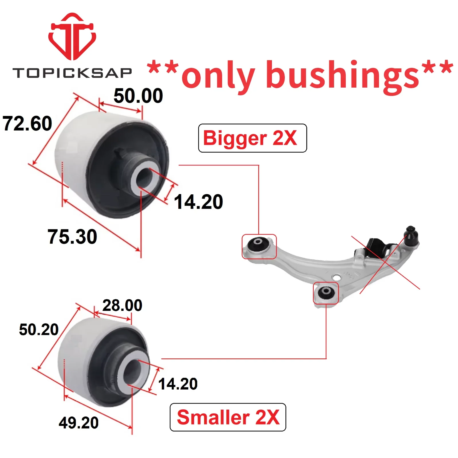 TOPICKSAP 4Pcs Front Control Arm Bushing Kit Sets for Nissan Altima 2007 - 2013 Maxima 2009 - 2015 Murano 2009 - 2012 1203767
