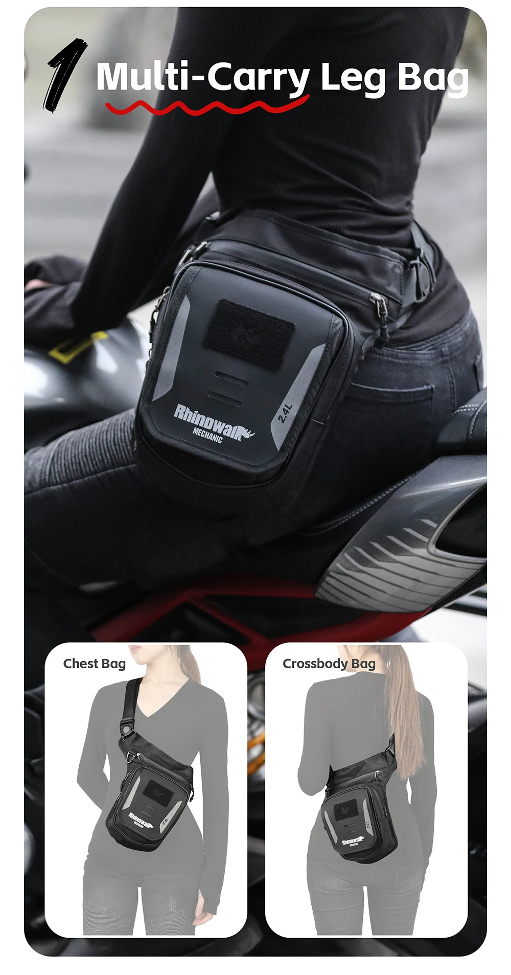 Rhinowalk Motorrad-Hüfttasche mit Drop-Bein, 2,4 l, mehrere Taschen, Motorrad-Tanktasche, nicht magnetische Riemeninstallation – Detail 8