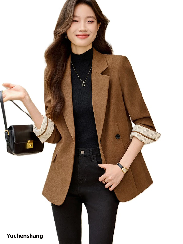 

Fashion Winter Ladies Loose Blazer Women Black Coffee Beige Solid Female Casual Jacket