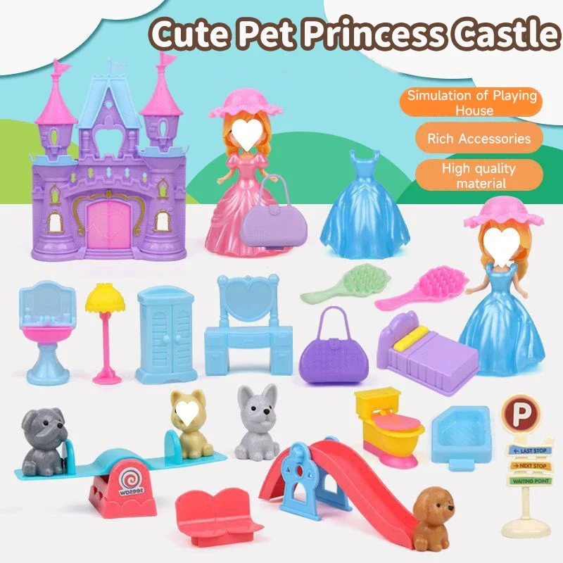 Ensemble de poupées pour chien, jouets de simulation pour chiot, accessoires de maison de jeu pour enfants, jeux de scène, jouets sensoriels pour enfants, panier pour animaux de compagnie