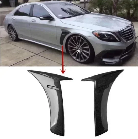 

New！ For Mercedes-Benz W222 S-Class S320 S63 S65 AMG 2014-2020 Real Carbon Fiber Car Front Side Wing Fender Emblem Badge Wind Kn