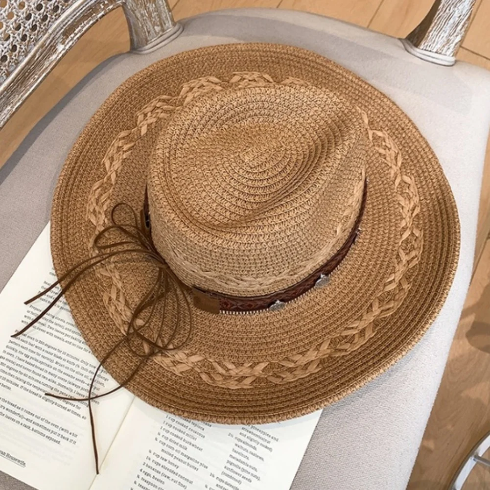 Straw Hat Womens Wide Brim for Beach Summer Travel Sun Protection Outdoor Hiking Adjustable Fit Natural Papyrus 36 38 11