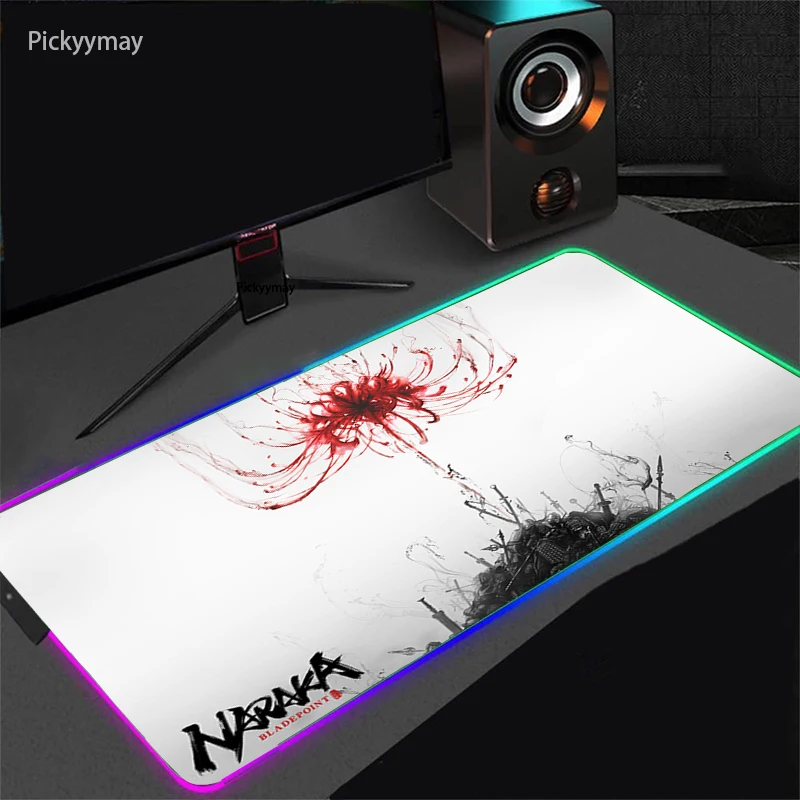 RGB Large Gaming Mouse Pad Naraka Anime Mousepad LED Non-slip Rubber Desk Mat Computer Keyboard Pad Laptop Carpet With Backlit