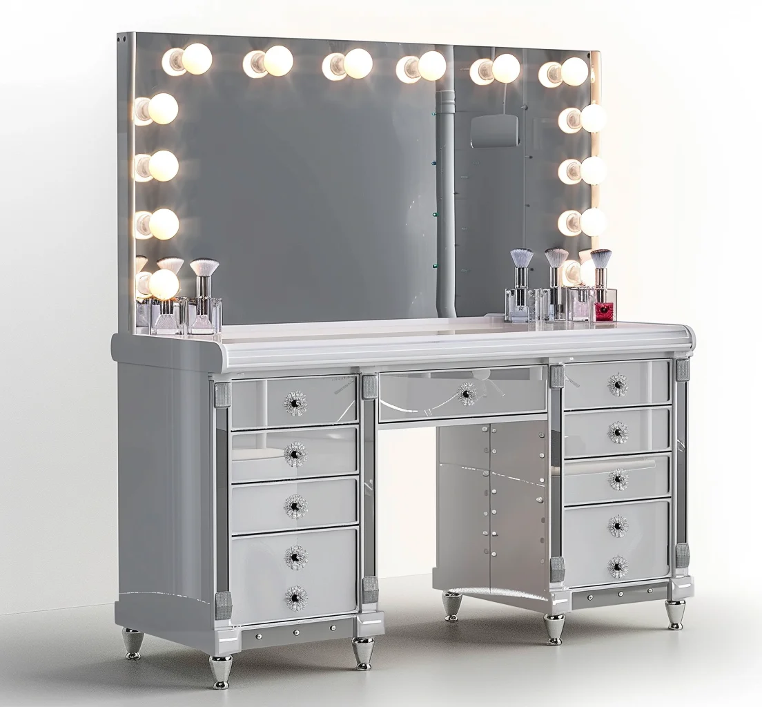 !@New Arrival Black Makeup Vanity Desk With Mirror and LED Lights Large Adjustable Vanity Table Set Dressing Table for Bedroom 6