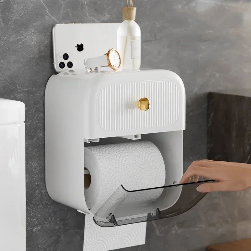 Wall Mounted Tissue Box Toilet Toilet Paper Boxes Waterproof Toilet Paper Drawer Toilet Paper Roll Holder Bathroom Storage Rack