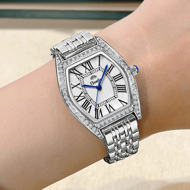 

DUOLZ women's watch with full diamond steel strap and Roman scale inlaid watch for women