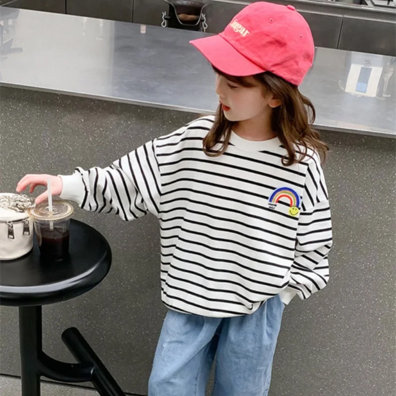 

Girls Hoodies Sweatshirts Cotton Tops Overcoat Outwear 2024 Stripe Spring Autumn Windproof Kids Christmas Gift Children's Clothi