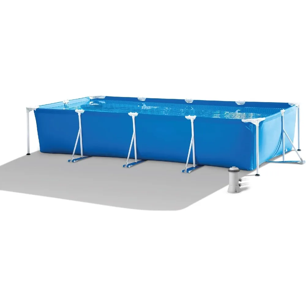 

14ft x 33in Puncture Resistant Rectangular Frame Above Ground Backyard Outdoor Swimming Pool with 530 Gallon Filter