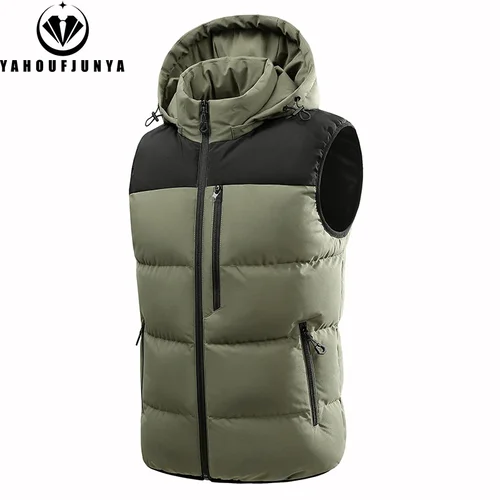 Imagen 2 del producto Hots invierno hombres al aire libre a prueba de viento polar desmontable chaleco con capucha hombres sin mangas cálido Casual moda cremallera marca chaleco abrigo masculino