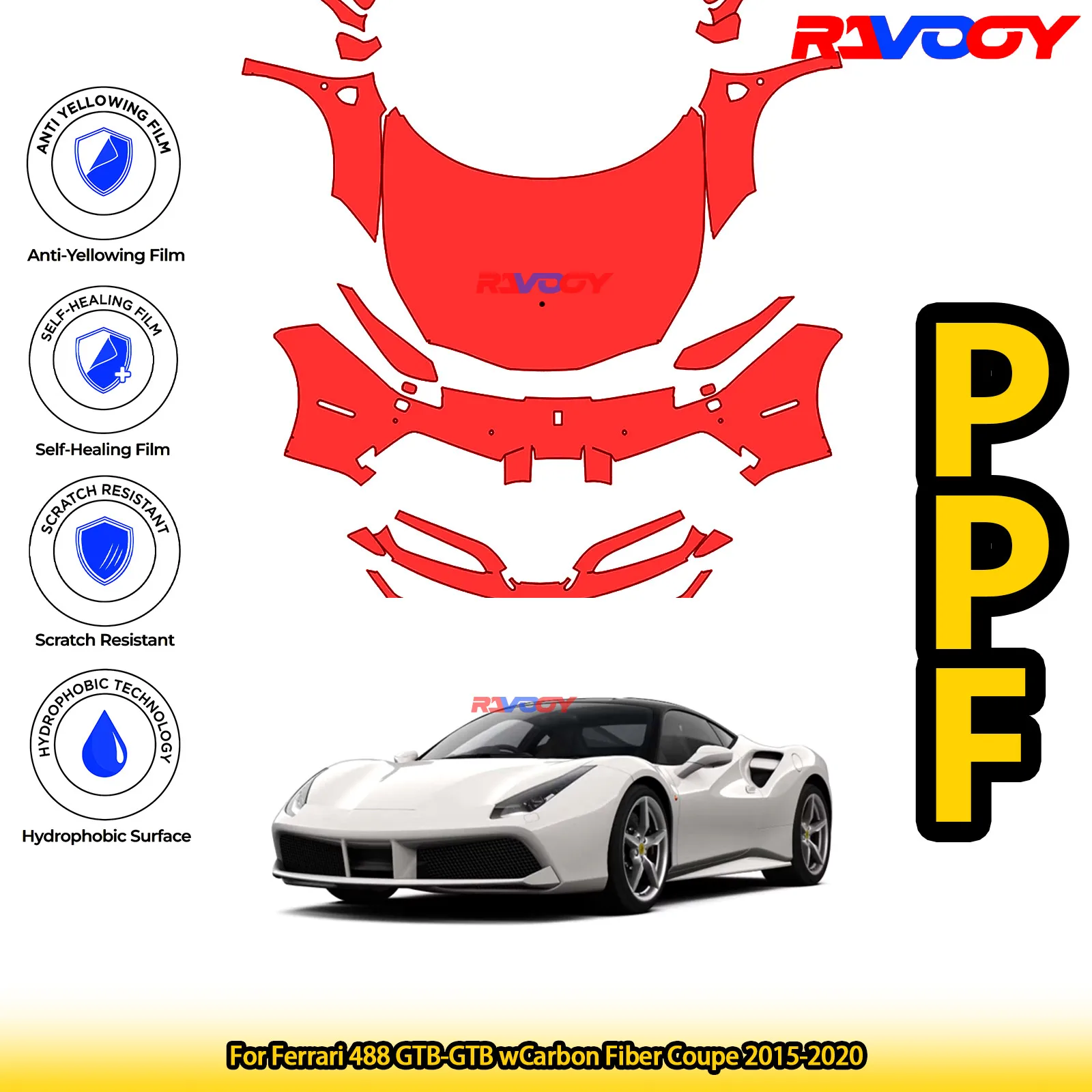 

Для Ferrari 488 GTB-GTB wCarbon Fiber Coupe 2015-2020 глянцевый матовый черный предварительно вырезанный передний комплект PPF защитная пленка для краски